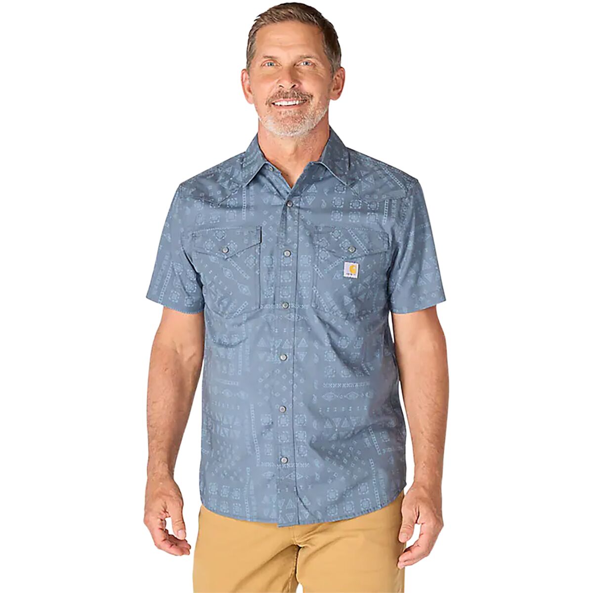 Image of Carhartt Montana Bozeman Relaxed Short-Sleeve Plaid Shirt - Men's Iron Blue Bandana Print, L