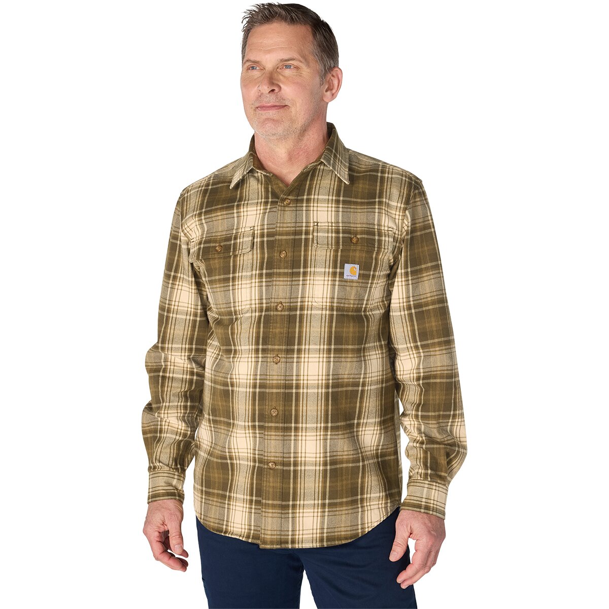 Image of Carhartt Hubbard Loose Long-Sleeve Plaid Shirt - Men's Burnished Logs, XL