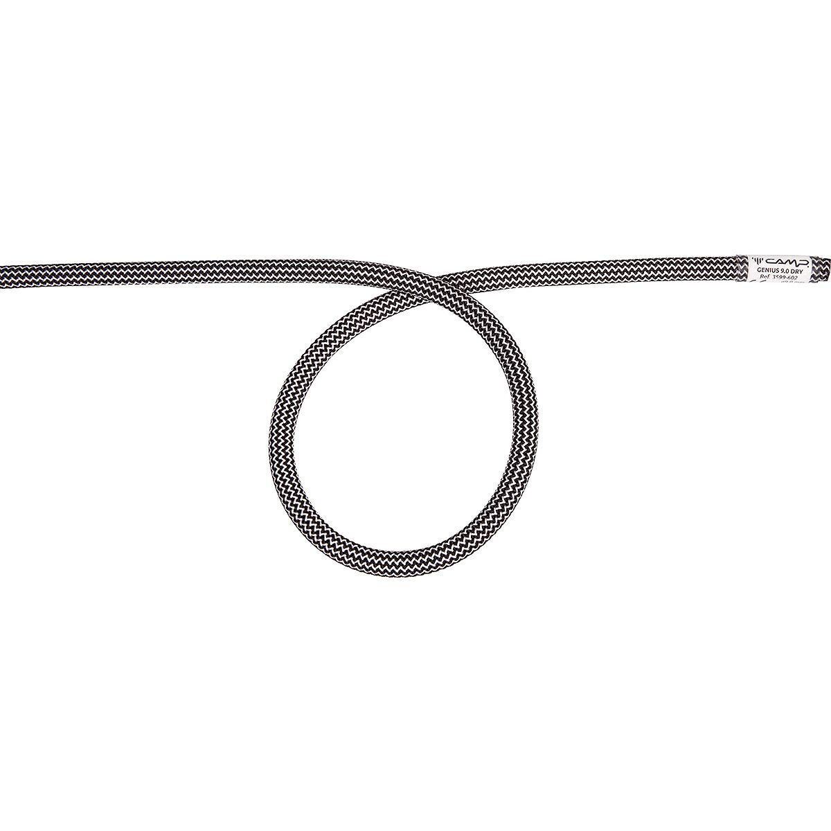 Image of CAMP USA Genius 9.0 Dry Climbing Rope - 9.0mm Black/White, 60m