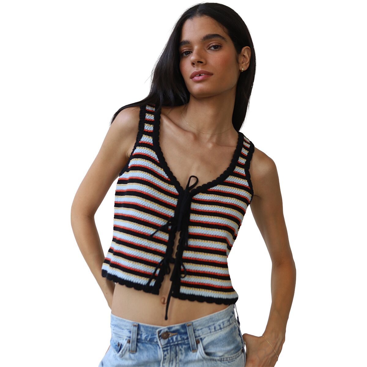 Image of Callahan Mai Crochet Tie Tank Top - Women's Black, XS