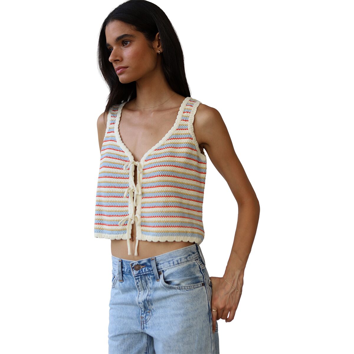 Image of Callahan Mai Crochet Tie Tank Top - Women's Creme & Blue, L