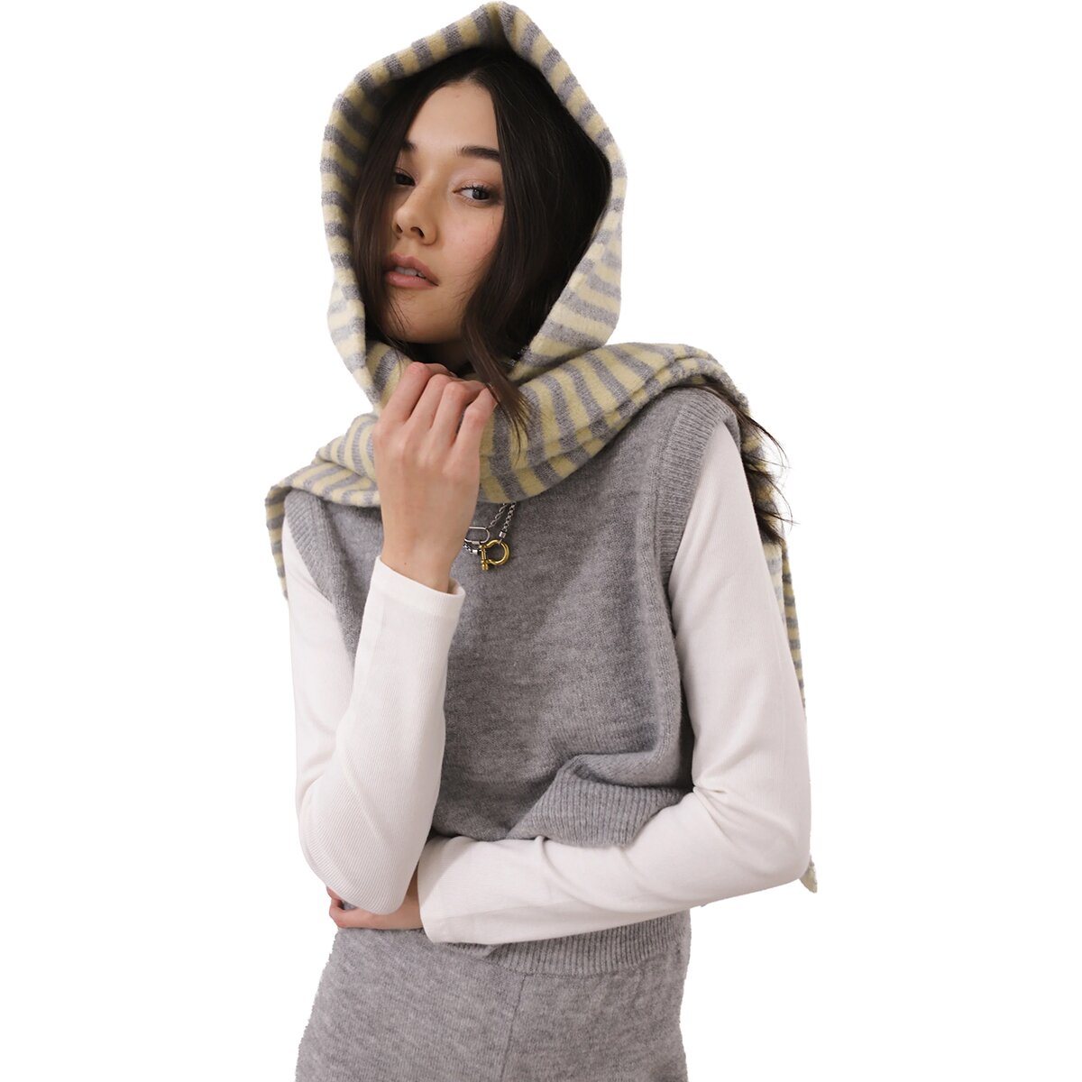 Image of Callahan Hooded Scarf Heather Grey stripe, One Size