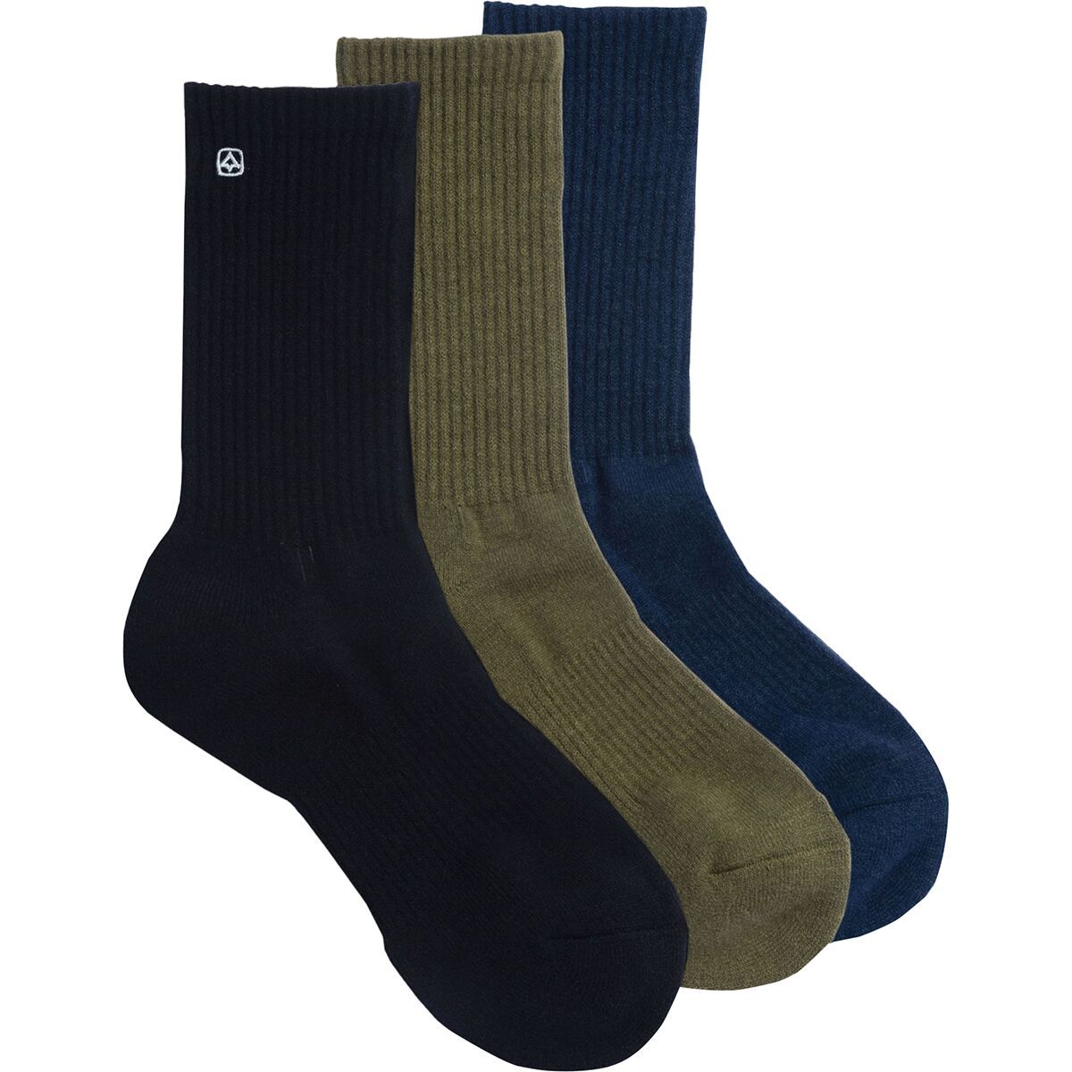 Image of Coal Headwear Everyday Crew Sock - 3-Pack Solid Black/Olive/Navy, L/XL