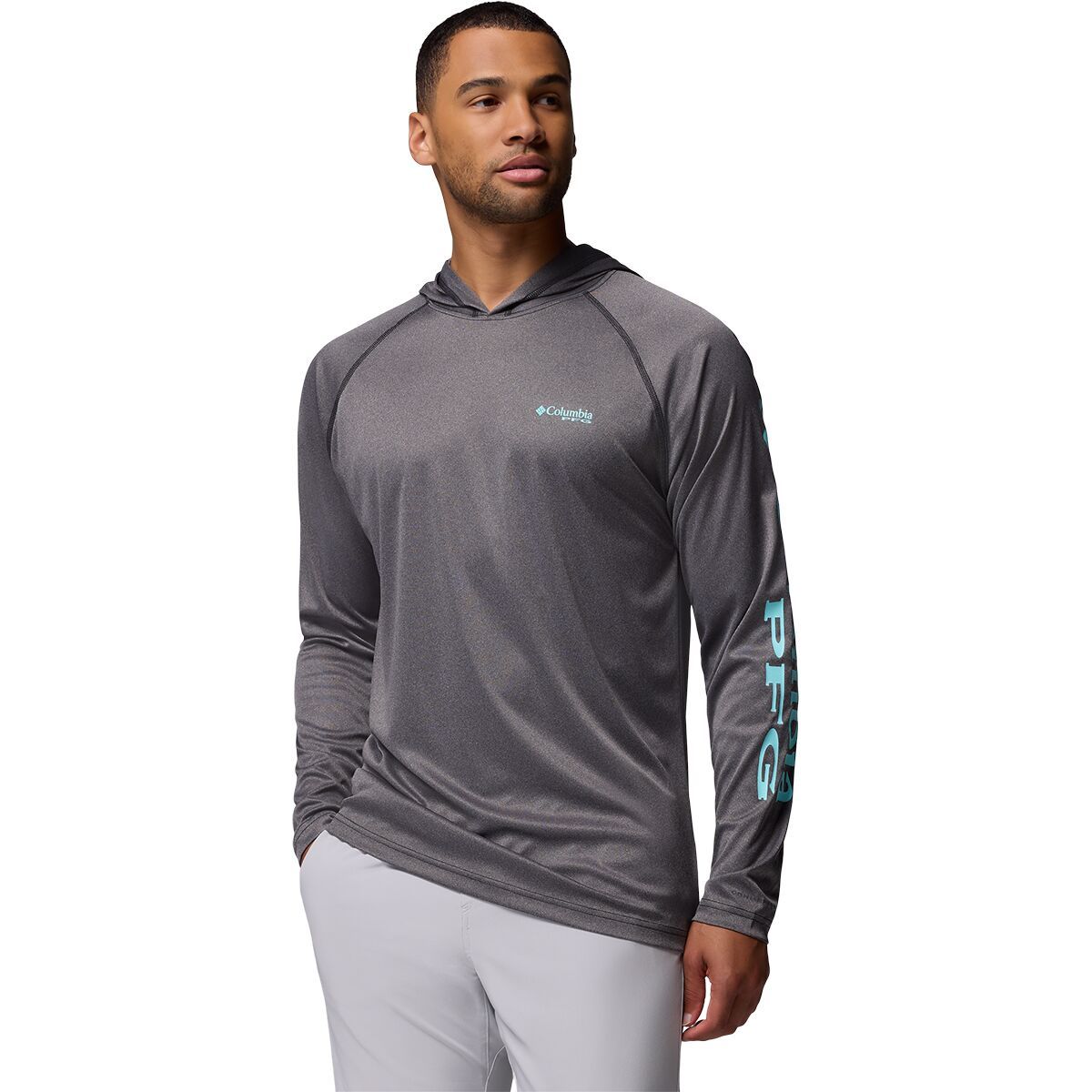 Image of Columbia Terminal Tackle Pullover Hoodie - Men's Black Heather/Gulf Stream Logo, S