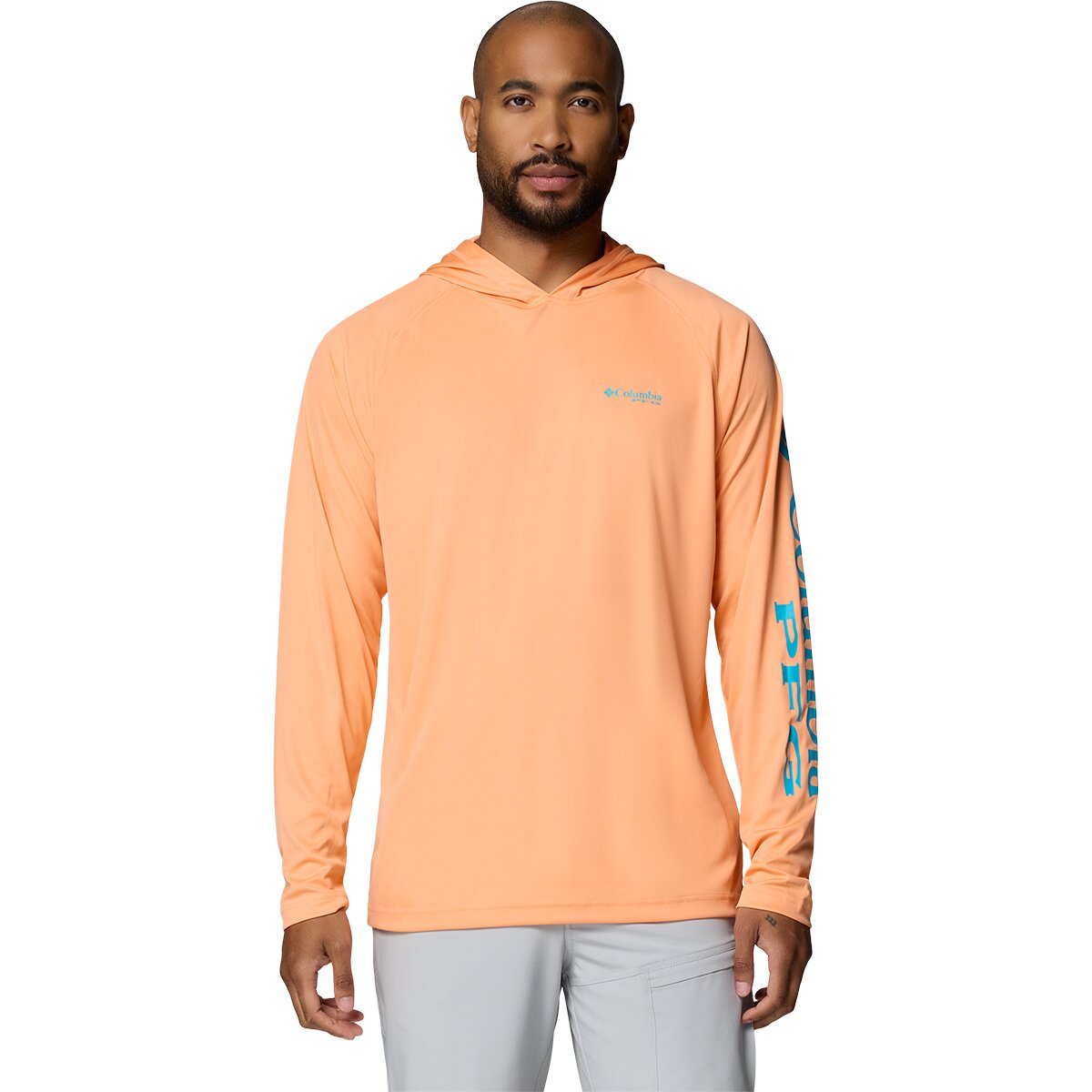 Image of Columbia Terminal Tackle Pullover Hoodie - Men's Bright Nectar/Ocean Teal Logo, S
