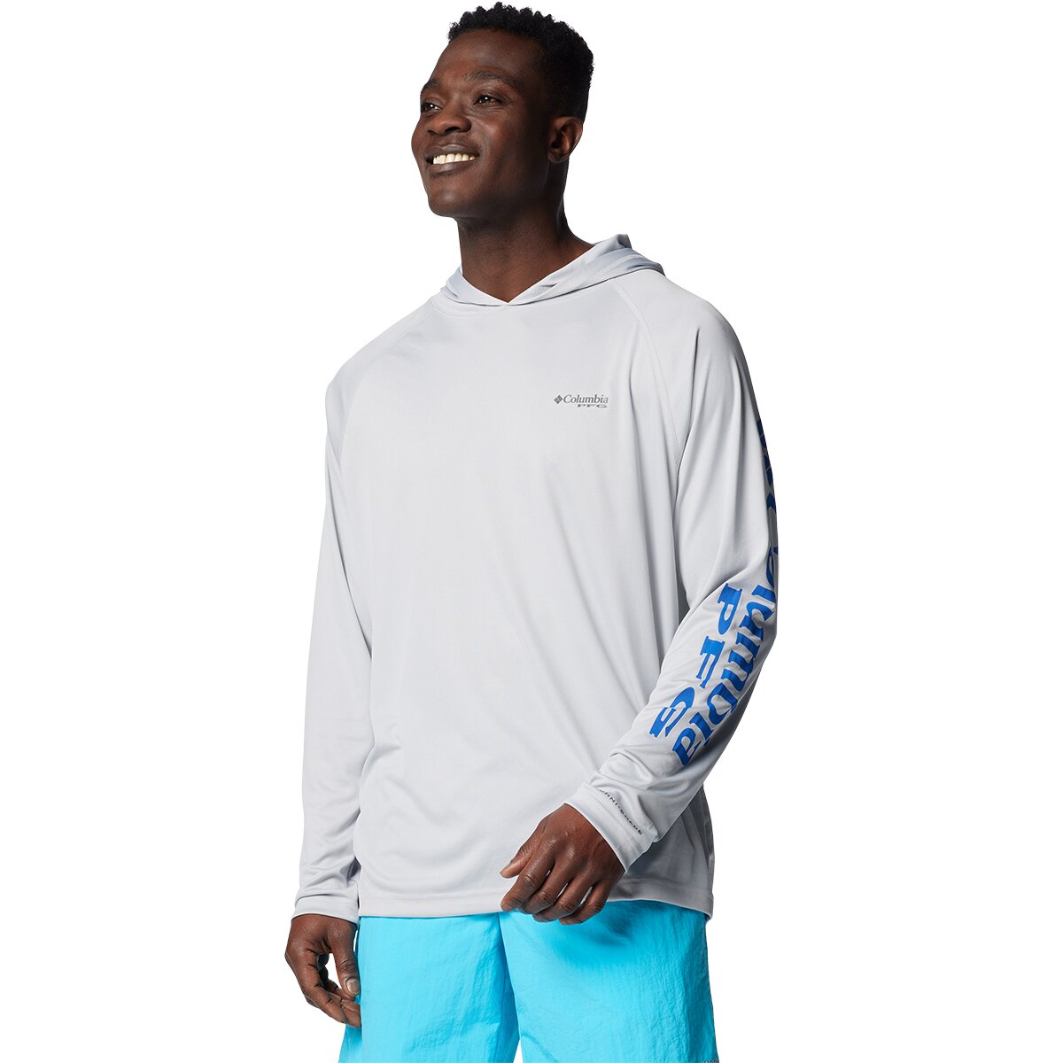 Image of Columbia Terminal Tackle Pullover Hoodie - Men's Cool Grey/Vivid Blue Logo, S