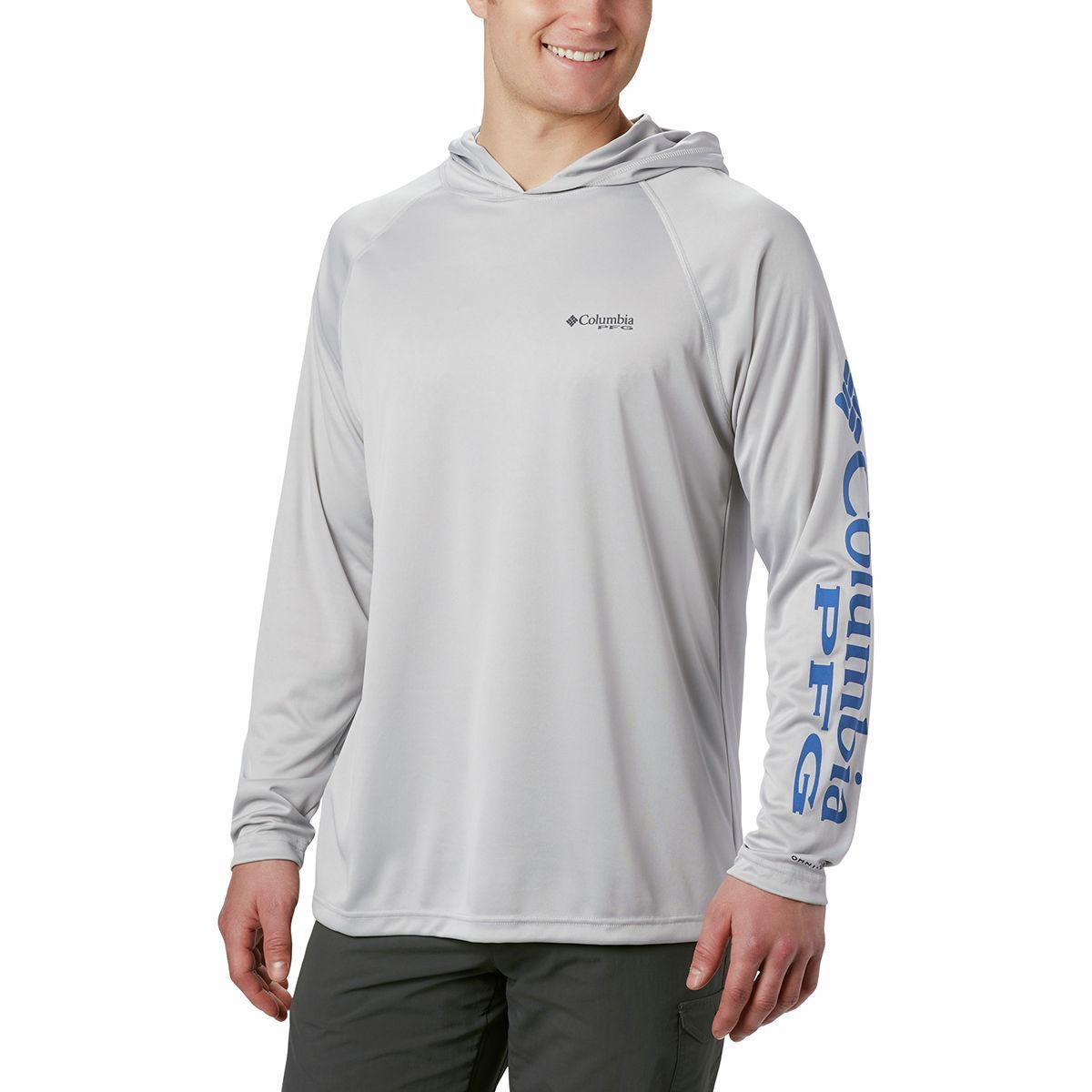 Image of Columbia Terminal Tackle Pullover Hoodie - Men's Cool Grey/Vivid Blue Logo, S