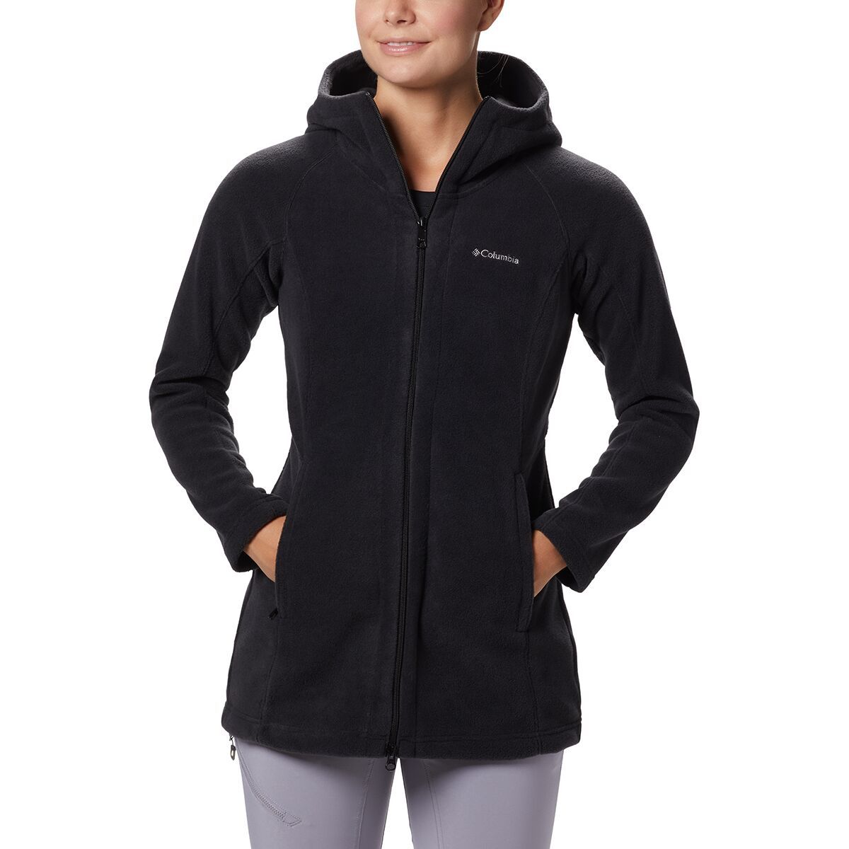 Image of Columbia Benton Springs II Long Hooded Fleece Jacket - Women's Black, XS
