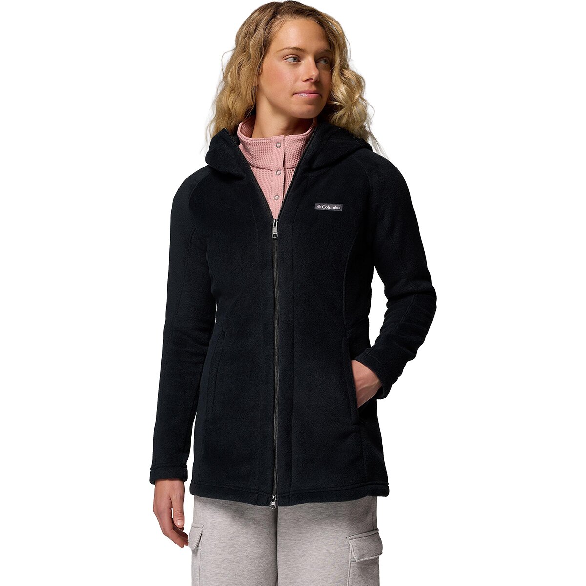 Image of Columbia Benton Springs II Long Hooded Fleece Jacket - Women's Black, L