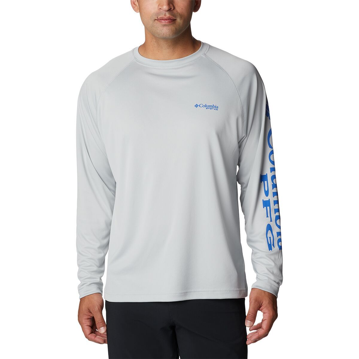 Image of Columbia Terminal Tackle Shirt - Men's Cool Grey/Vivid Blue Logo, M