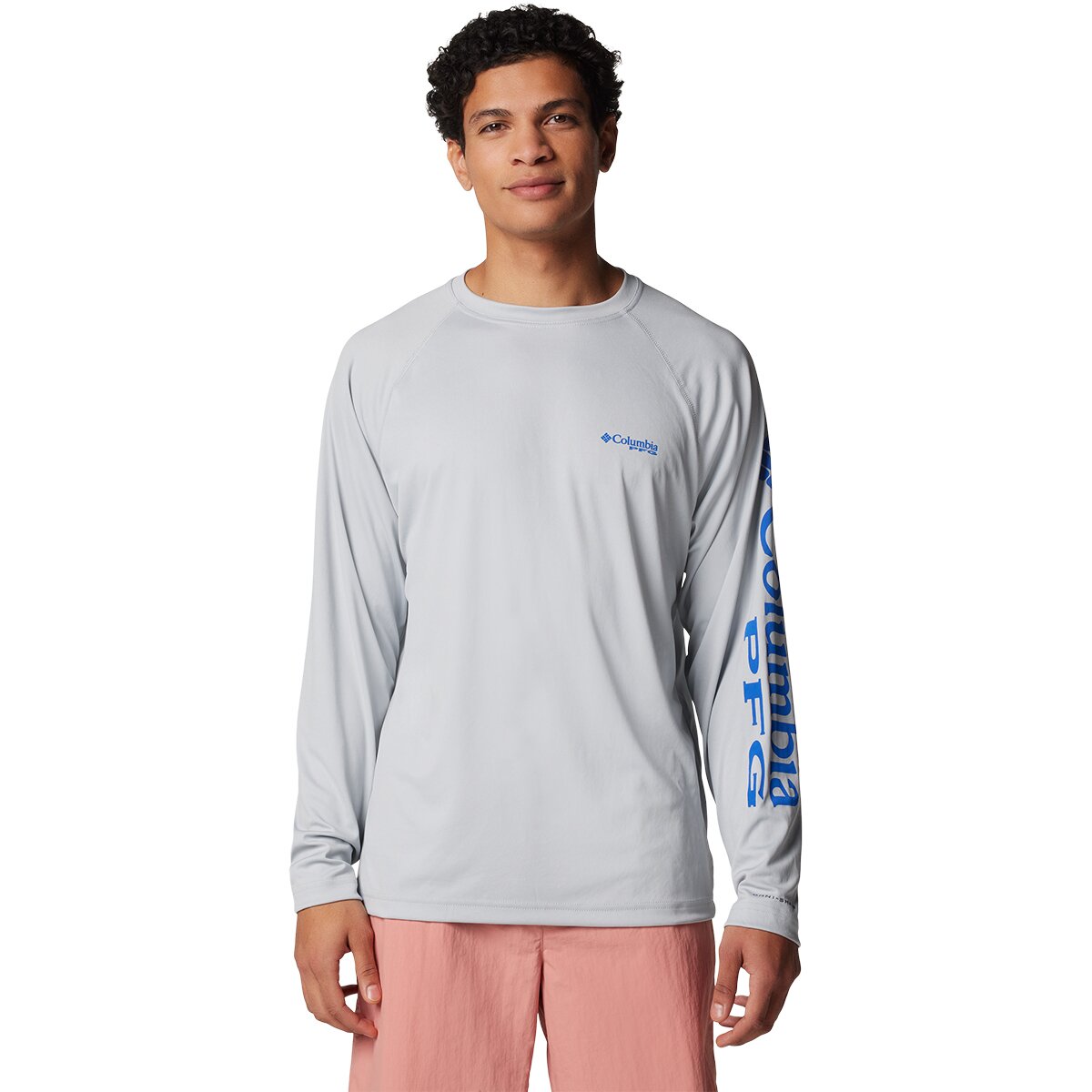 Image of Columbia Terminal Tackle Shirt - Men's Cool Grey/Vivid Blue Logo, M