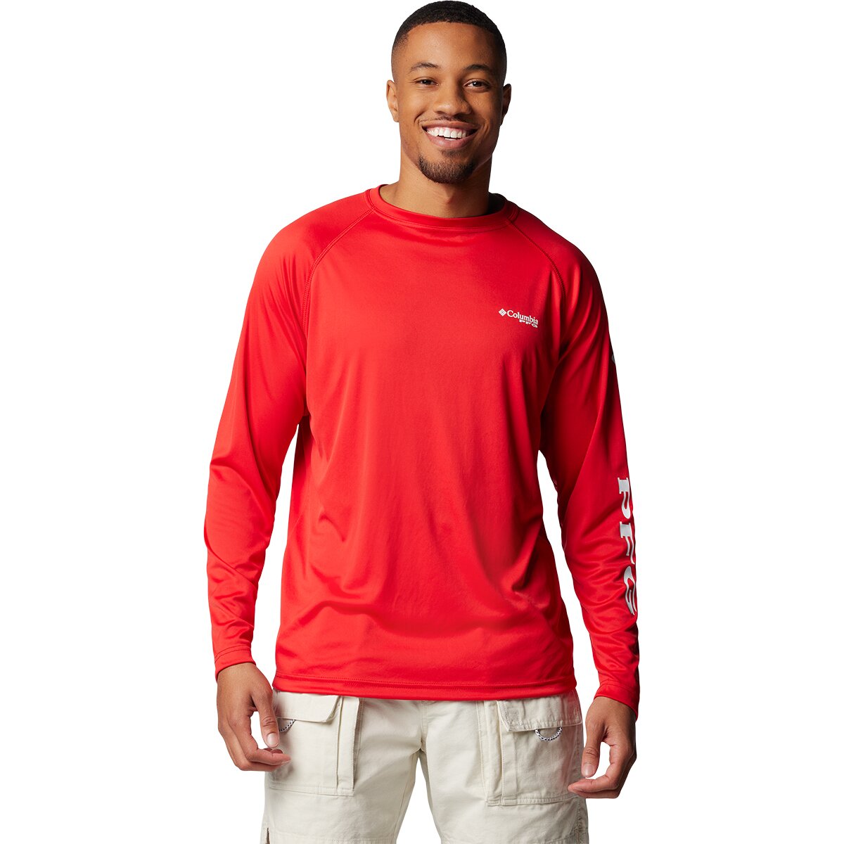 Image of Columbia Terminal Tackle Shirt - Men's Red Spark/White Logo, L