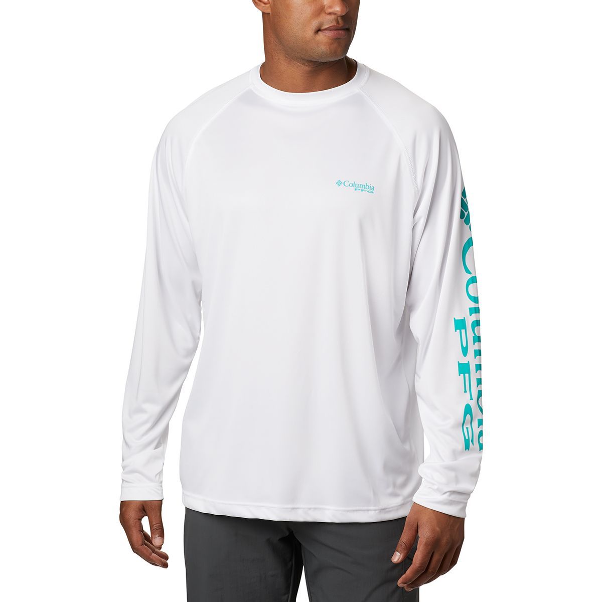 Columbia Terminal Tackle Shirt - Men's White/Bright Aqua Logo, L
