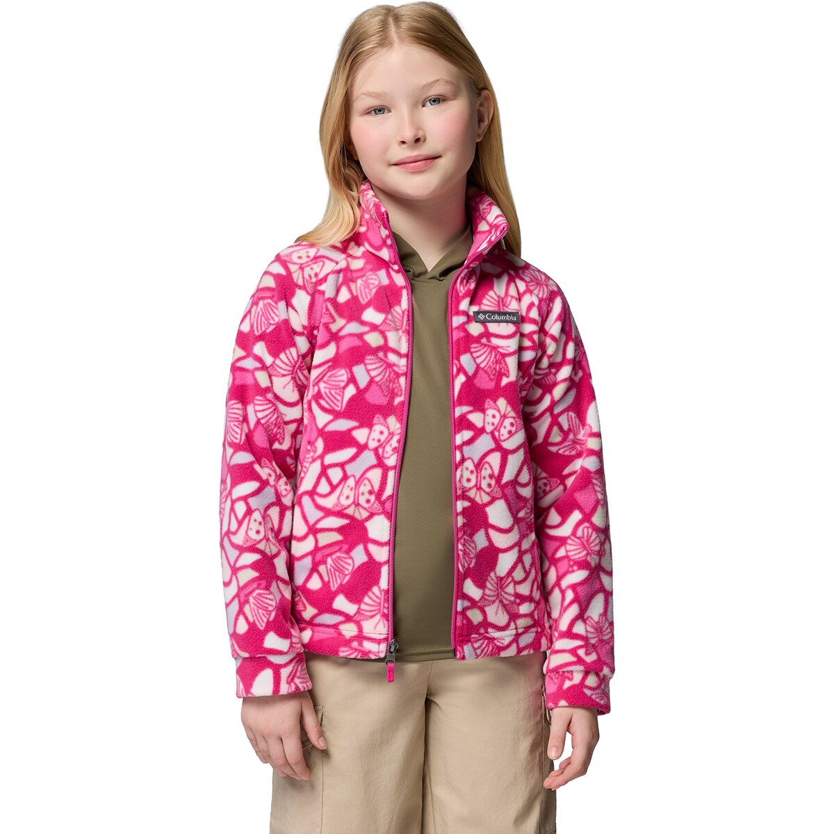 Image of Columbia Benton Springs II Printed Fleece Jacket - Girls' Guava Pink Fly High, S