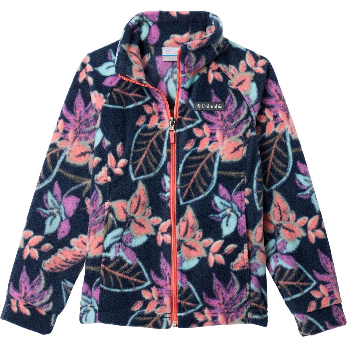 Image of Columbia Benton Springs II Printed Fleece Jacket - Girls' Hot Coral Pasteled, XS