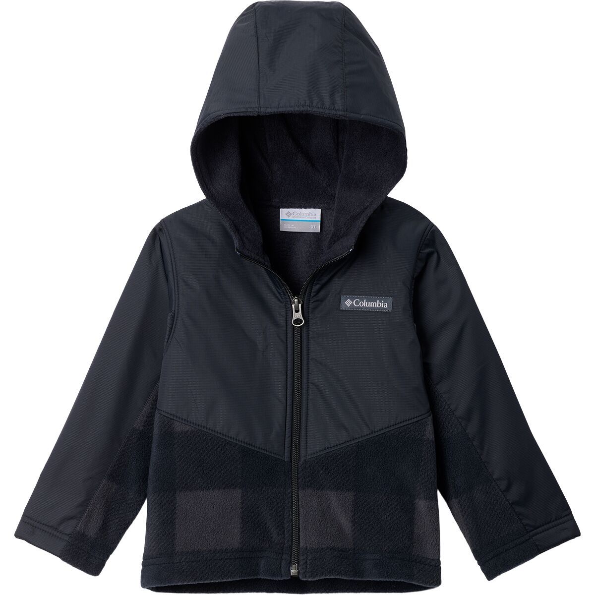 Columbia Steens Mt Overlay Hooded Fleece Jacket - Toddler Boys' Black Check/Shark, 4T