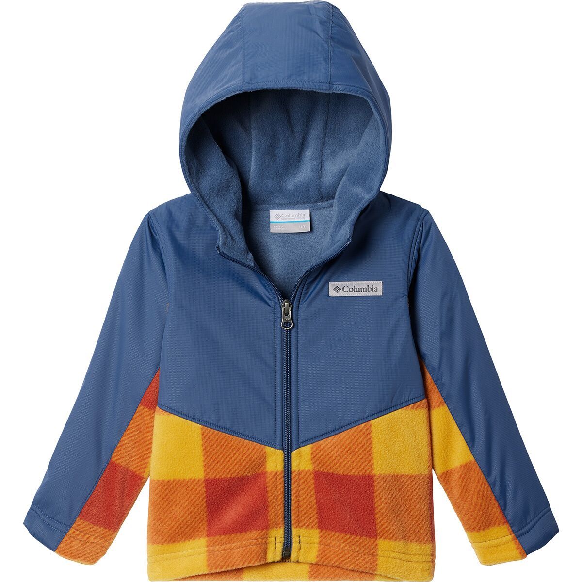 Columbia Steens Mt Overlay Hooded Fleece Jacket - Toddler Boys' Raw Honey Check/Dark Mountain, 4T