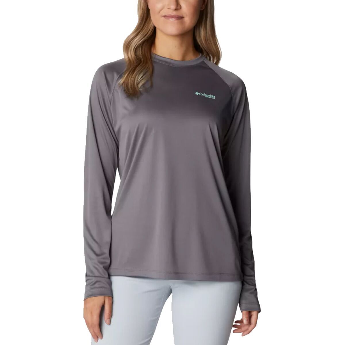 Columbia Tidal Hooded Long-Sleeve T-Shirt - Women's City Grey/Mint Cay Logo, L