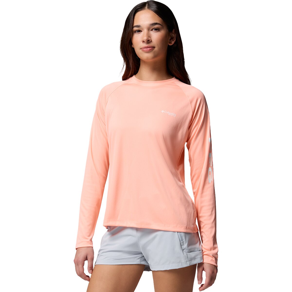 Image of Columbia Tidal II Long-Sleeve T-Shirt - Women's Tiki Pink/White Logo, L