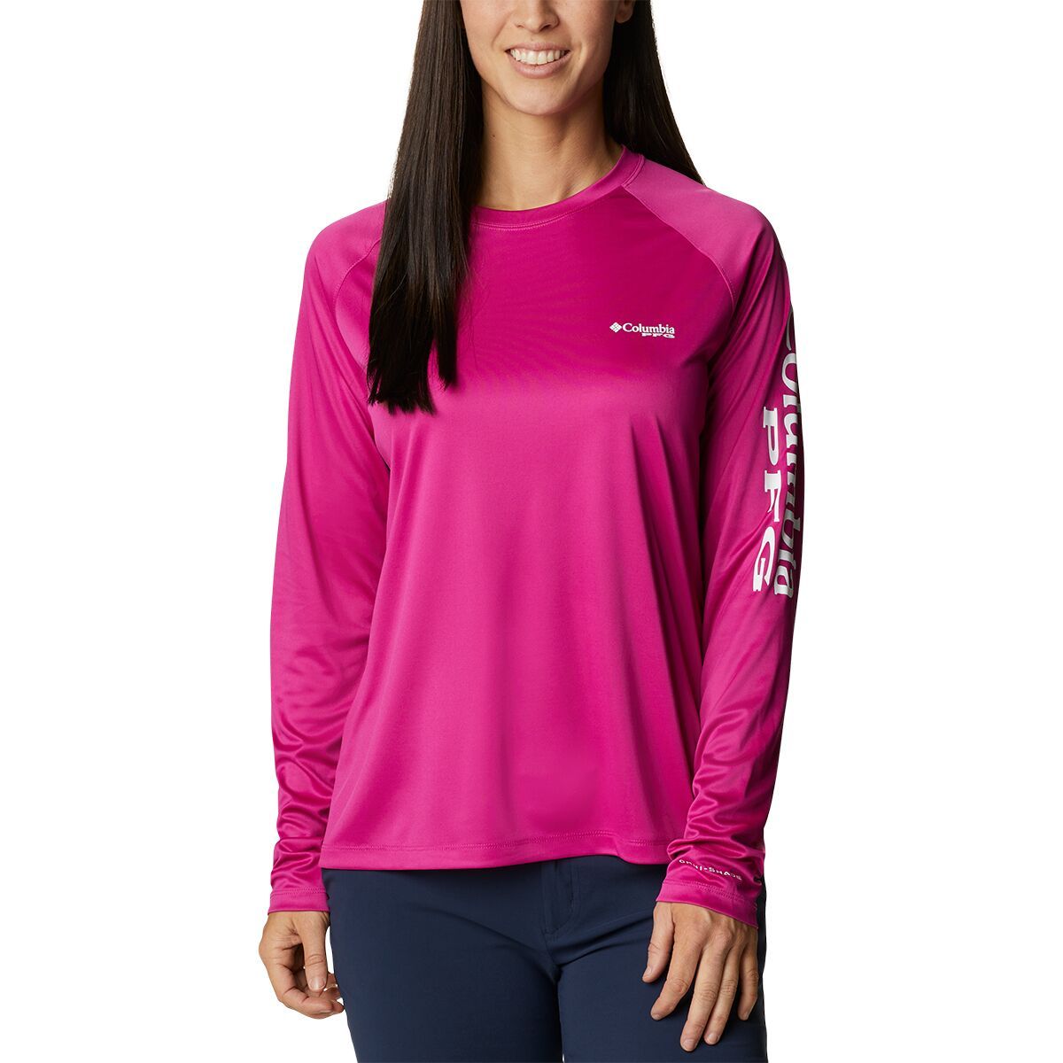 Columbia Tidal II Long-Sleeve T-Shirt - Women's Wild Fuchsia/White Logo, XXL