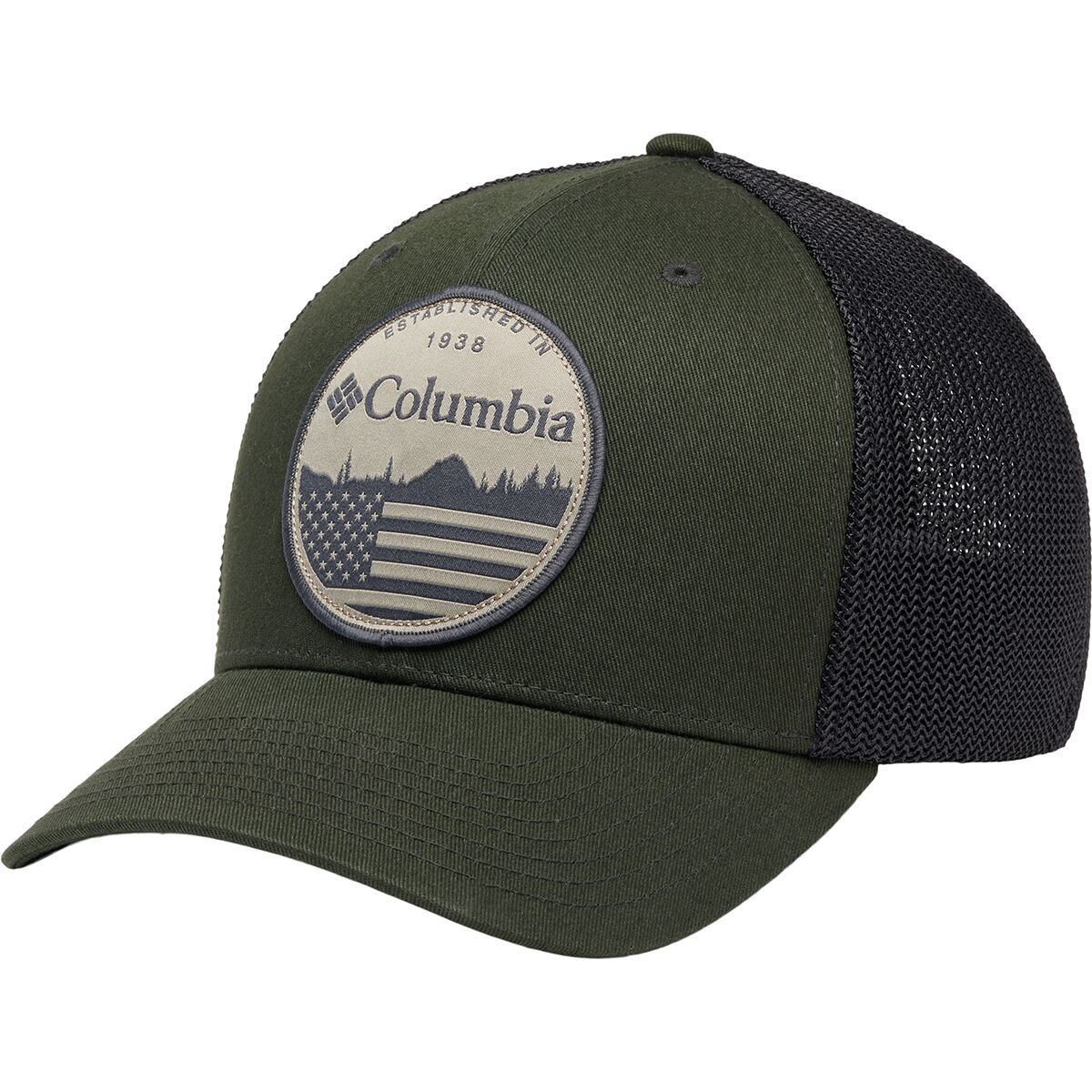 Image of Columbia Mesh Baseball Hat - Men's Greenscape/Black/Flag, L/XL