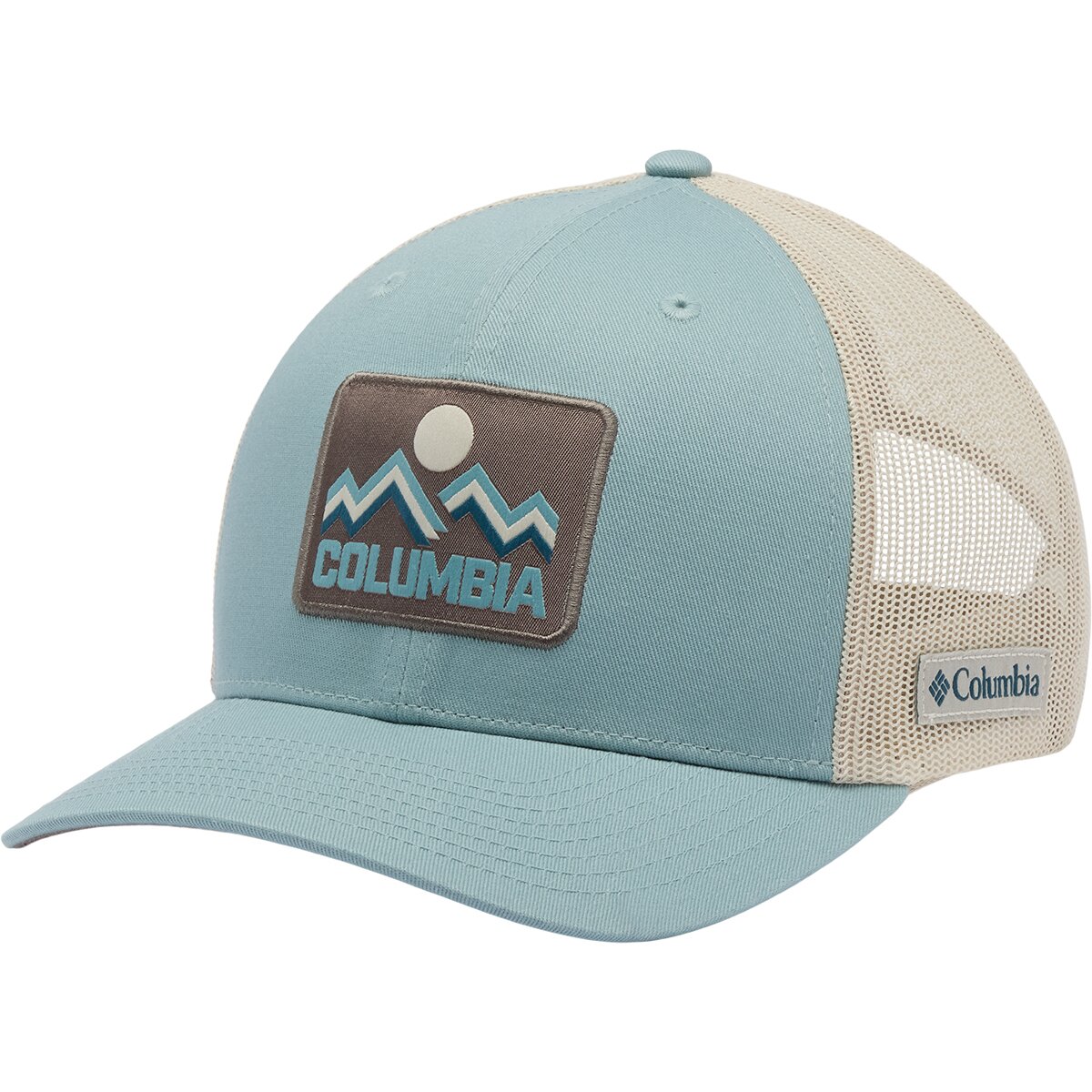Image of Columbia Mesh Snapback Hat - Men's Crushed Blue/Iron/Columbia Mountains, One Size