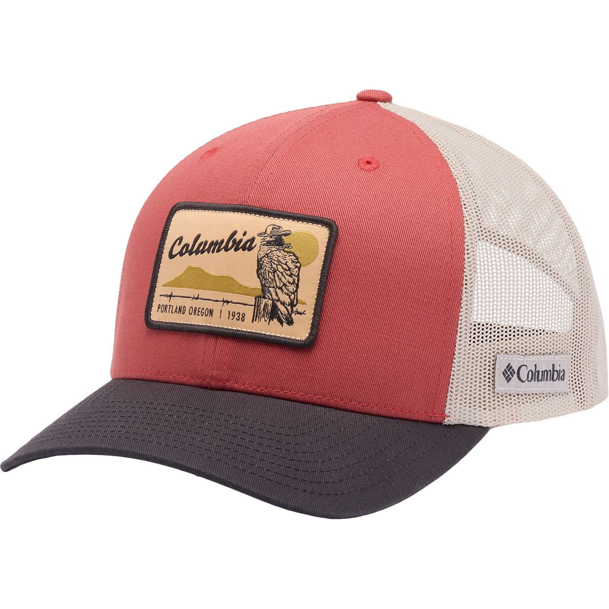 Image of Columbia Mesh Snapback Hat - Men's Washed Red/Shark/Dark Stone/Iron, One Size