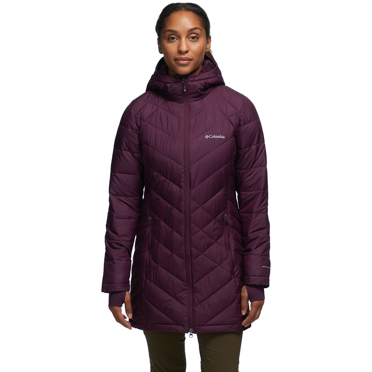 Columbia women's heavenly long sales hooded jacket black cherry