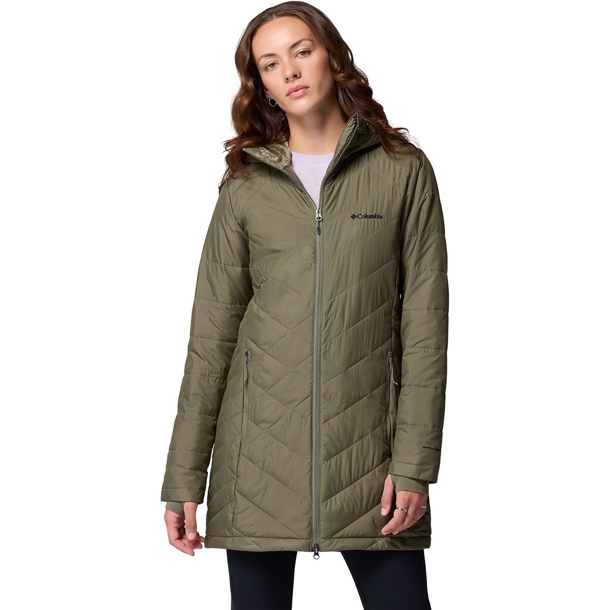 Image of Columbia Heavenly Long Hooded Jacket - Women's Stone Green, S