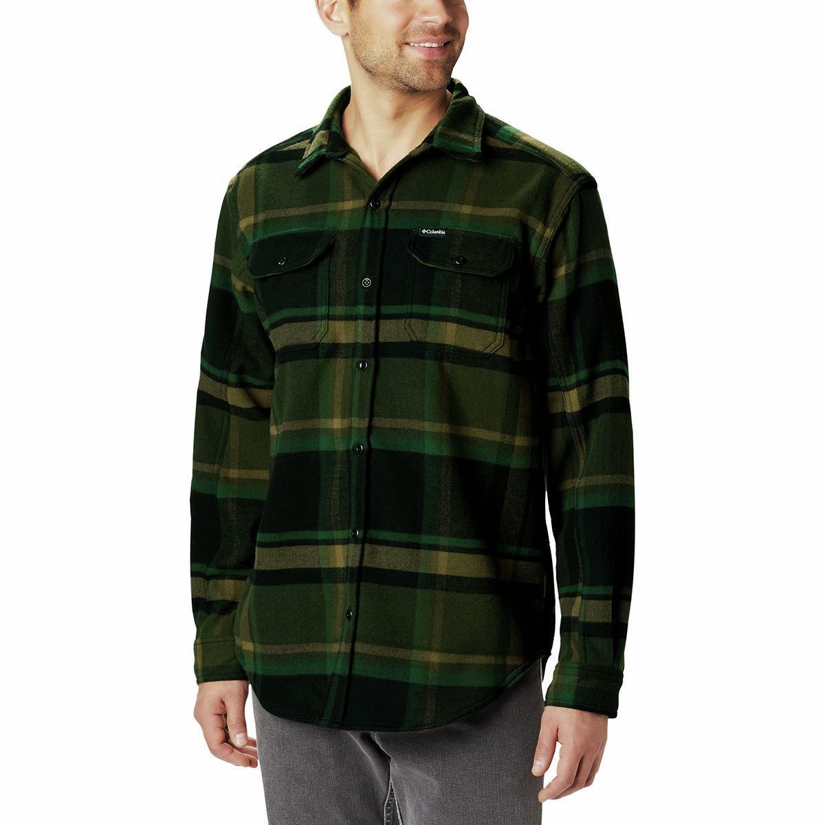 Columbia Deschutes River Heavyweight Flannel - Men's Olive Green Oversized Check, M