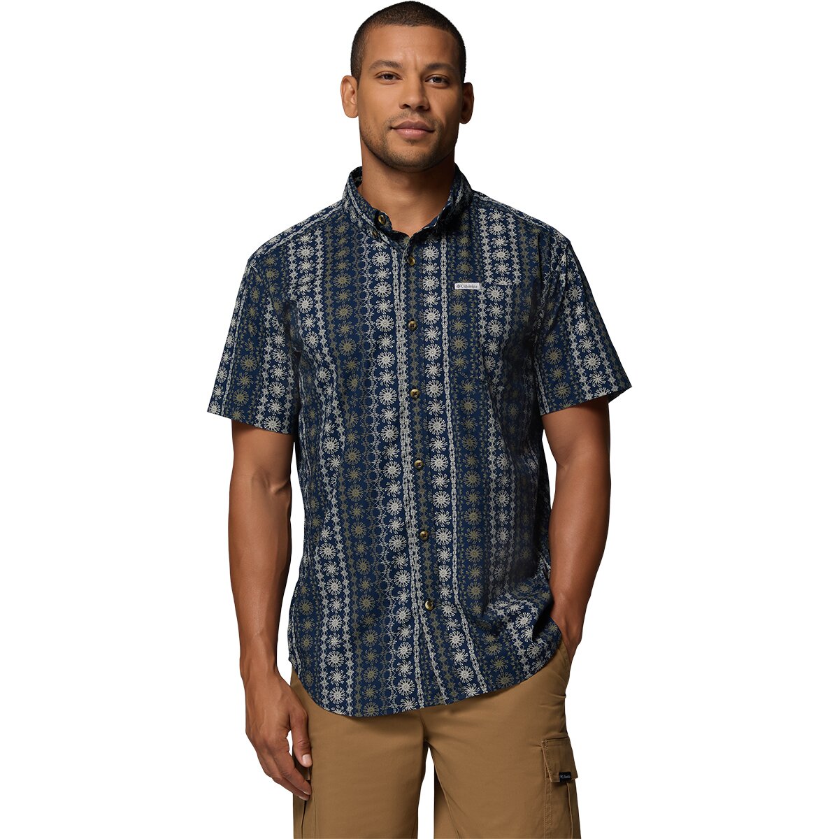 Image of Columbia Rapid Rivers Printed Short-Sleeve Shirt - Men's Collegiate Navy/Wildflower, L