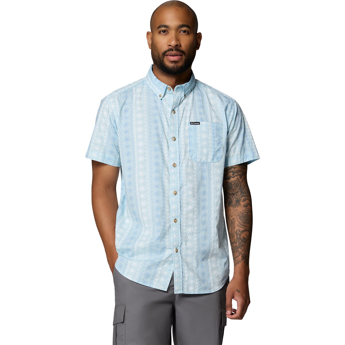 Image of Columbia Rapid Rivers Printed Short-Sleeve Shirt - Men's Marine Light/Wildflower, M