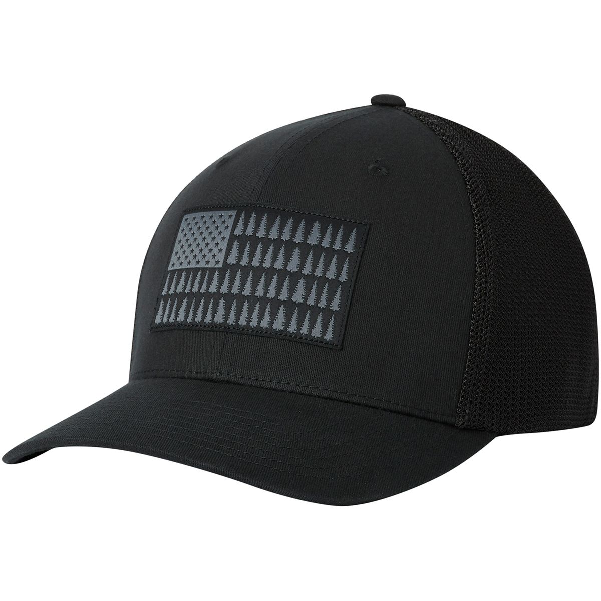 Image of Columbia Mesh Tree Flag Trucker Hat Black, L/XL