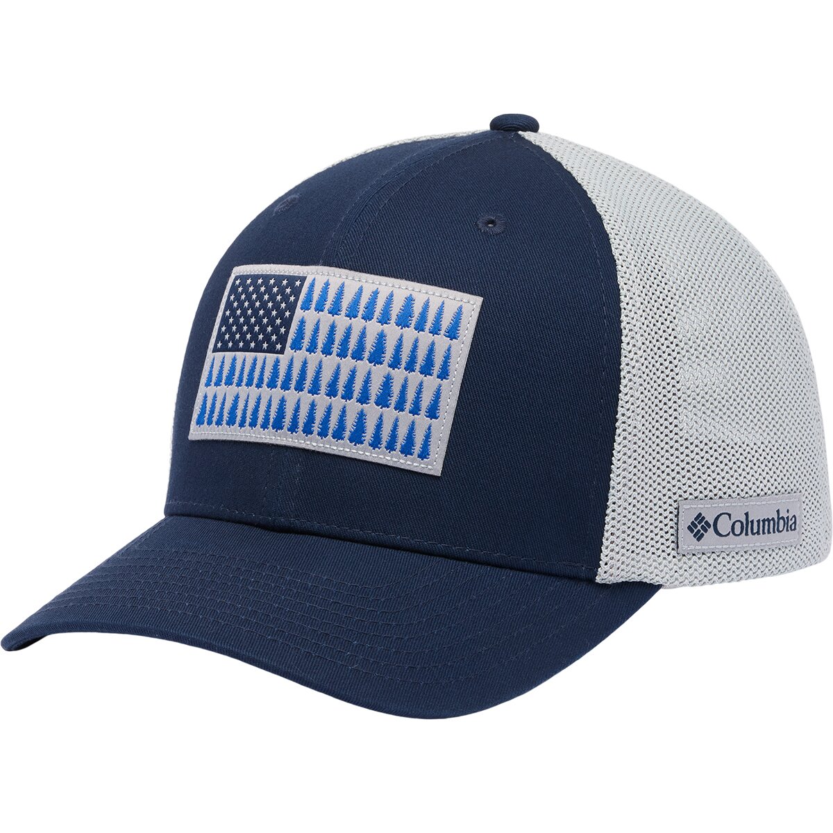 Image of Columbia Mesh Tree Flag Trucker Hat Collegiate Navy2, L/XL
