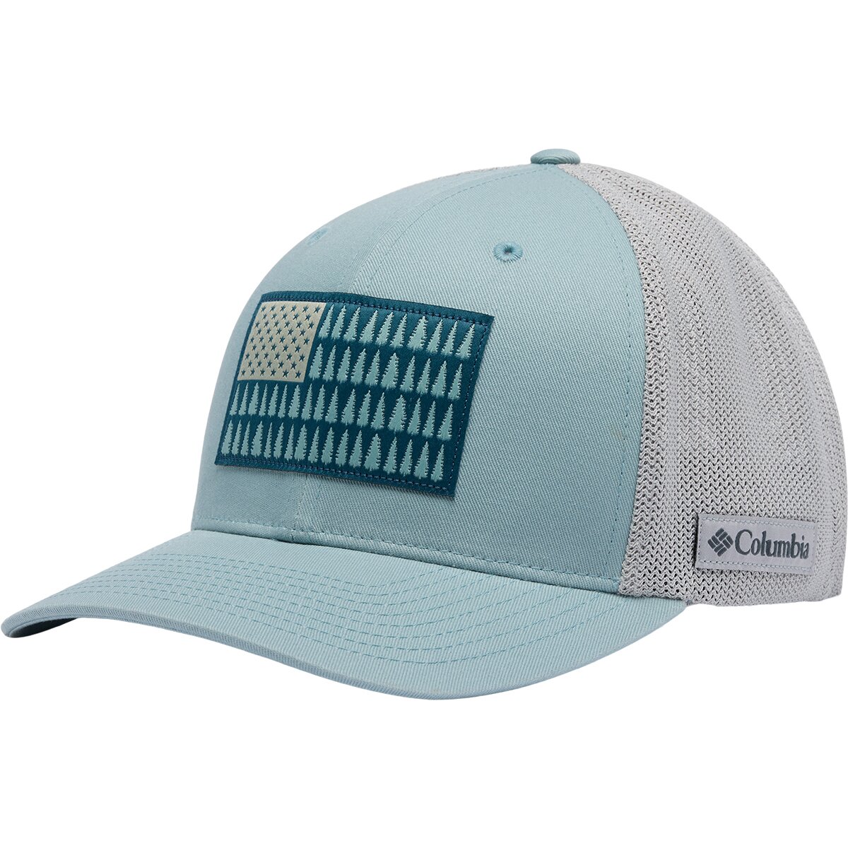 Image of Columbia Mesh Tree Flag Trucker Hat Crushed Blue, L/XL