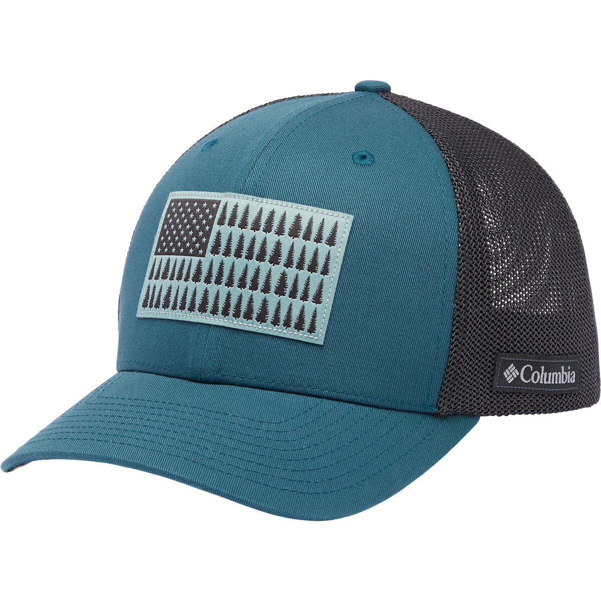 Image of Columbia Mesh Tree Flag Trucker Hat Everblue/Shark/Tree Flag, L/XL