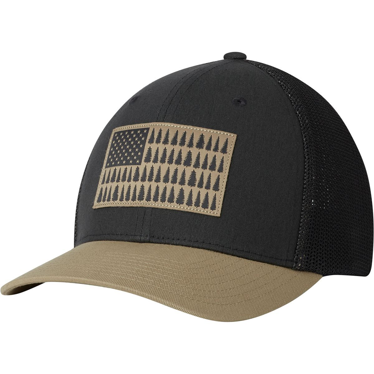 Image of Columbia Mesh Tree Flag Trucker Hat Shark/British Tan, L/XL