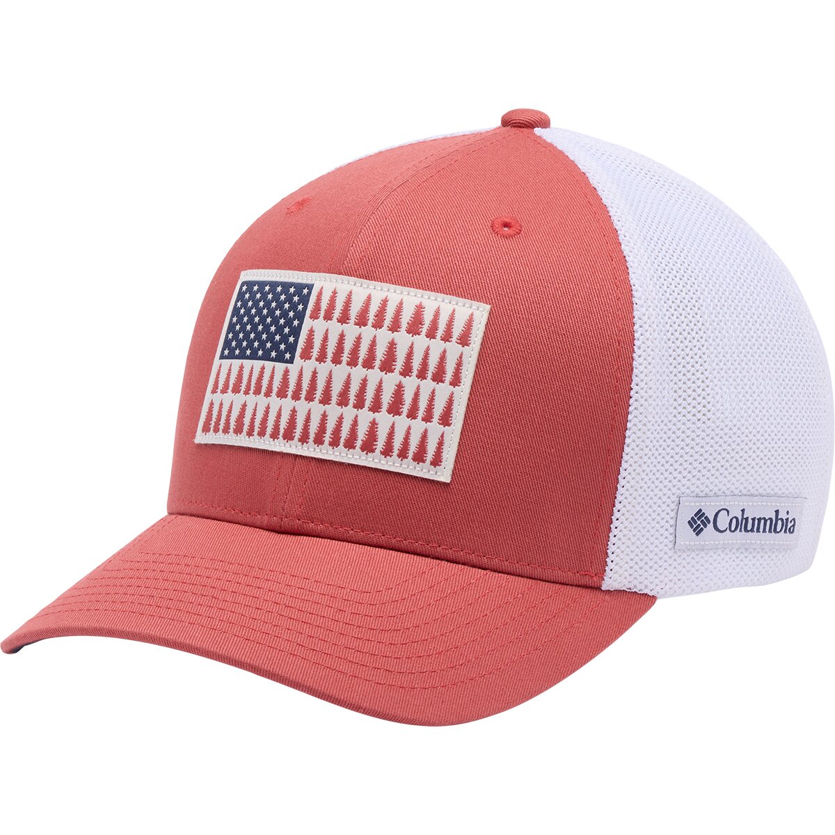 Image of Columbia Mesh Tree Flag Trucker Hat Washed Red, L/XL