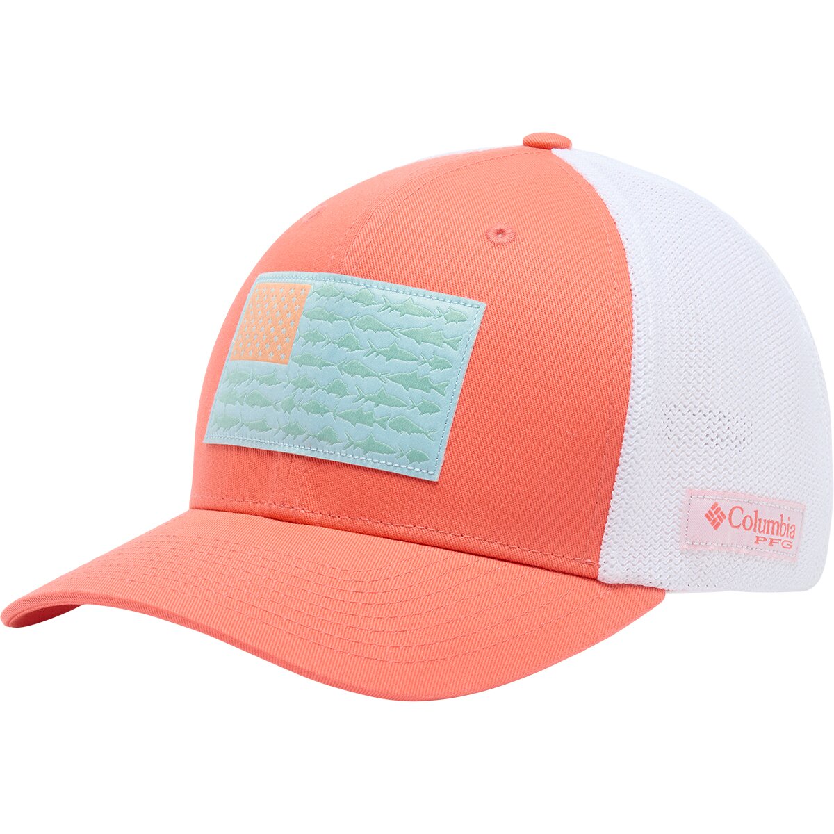 Image of Columbia PFG Mesh Fish Flag Trucker Hat Melonade/Fish Flag, XXL