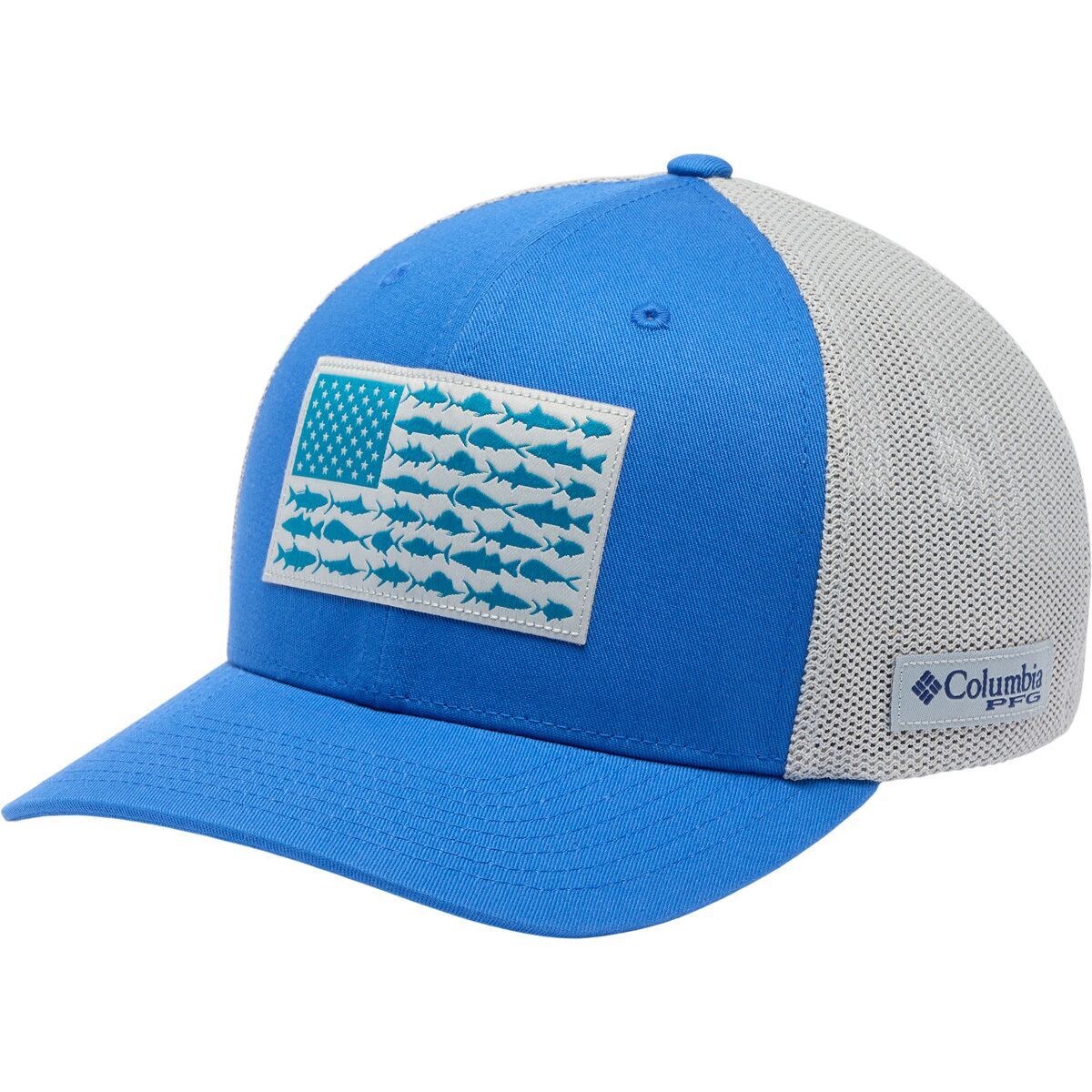 Image of Columbia PFG Mesh Fish Flag Trucker Hat Vivid Blue/Cool Grey/Us Fish Flag, XXL