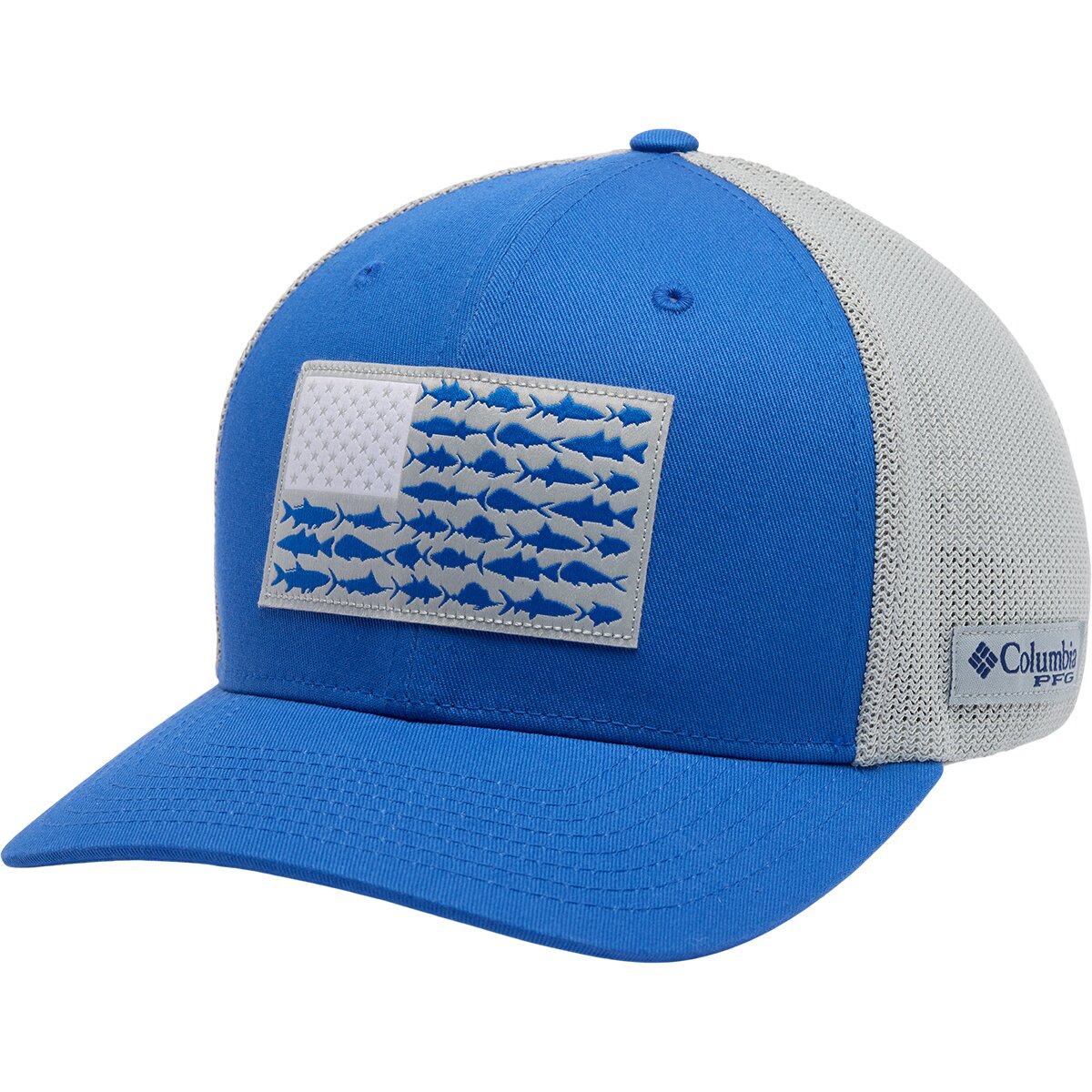 Image of Columbia PFG Mesh Fish Flag Trucker Hat Vivid Blue/Fish Flag, S/M