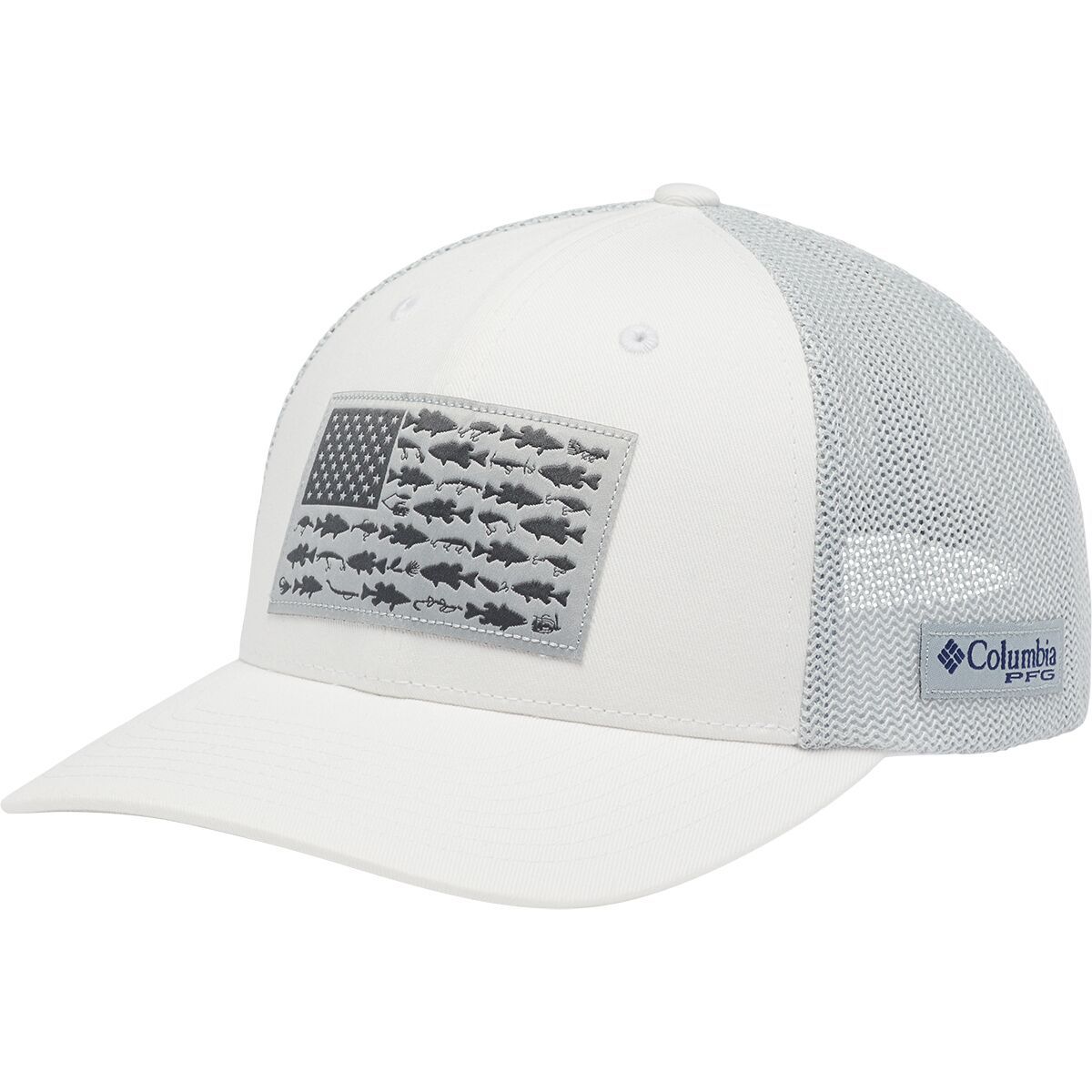 Columbia PFG Mesh Fish Flag Trucker Hat White/Cool Grey/Bass Flag, L/XL