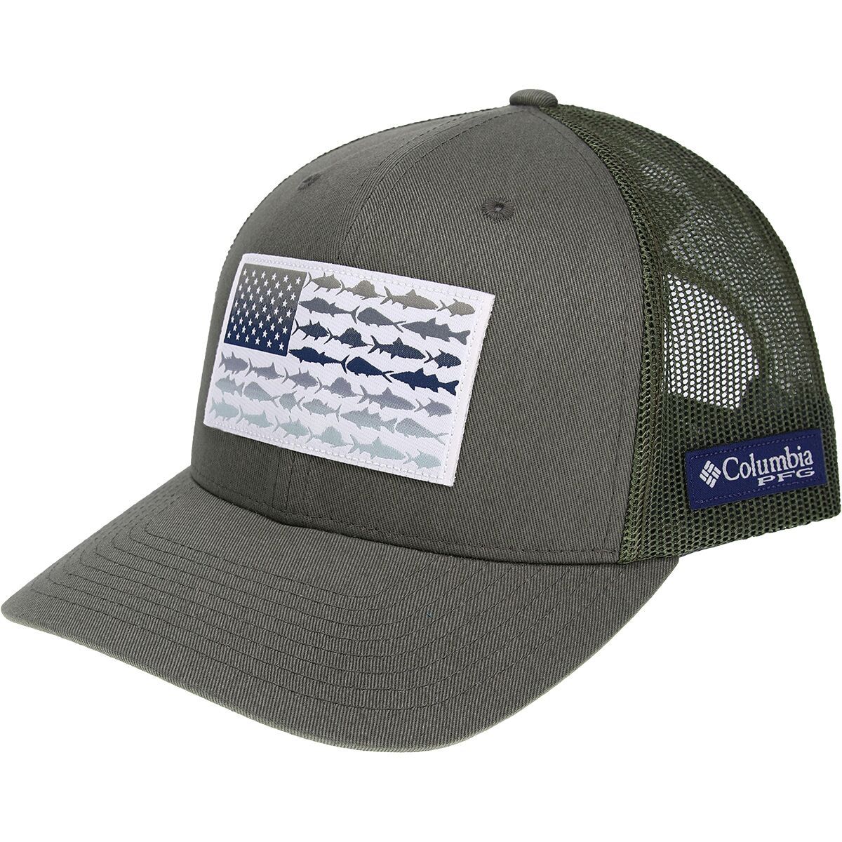 Columbia PFG Mesh Fish Flag Snap Back Trucker Hat Cypress/Cool Green, One Size