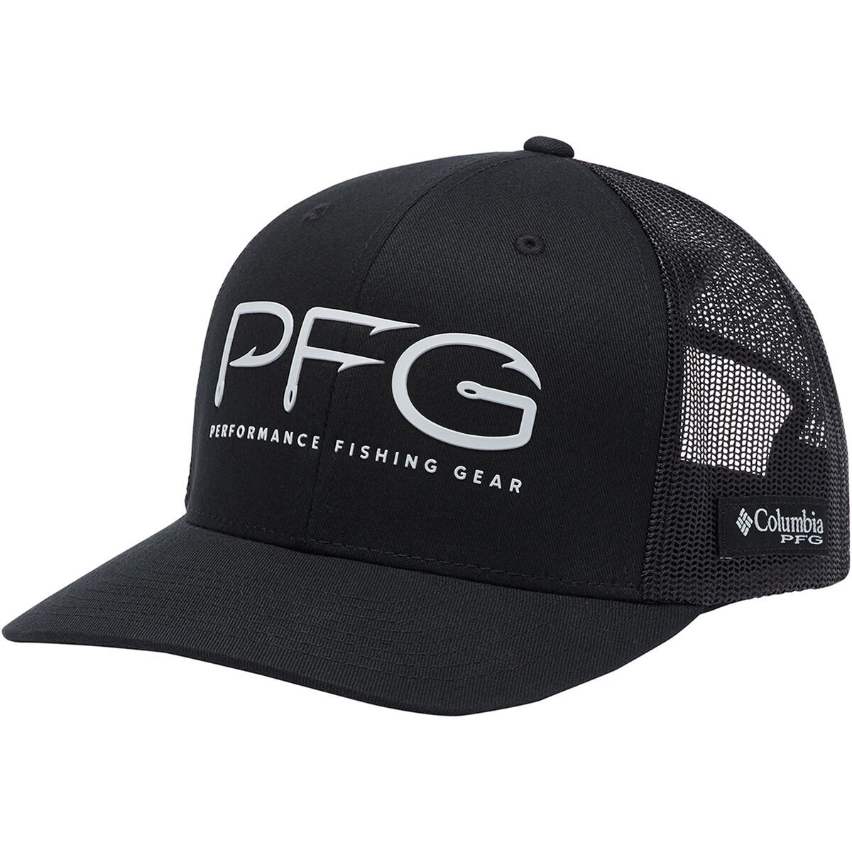 Image of Columbia PFG Mesh Hooks Snap Back Trucker Hat Black/Silver PFG, One Size
