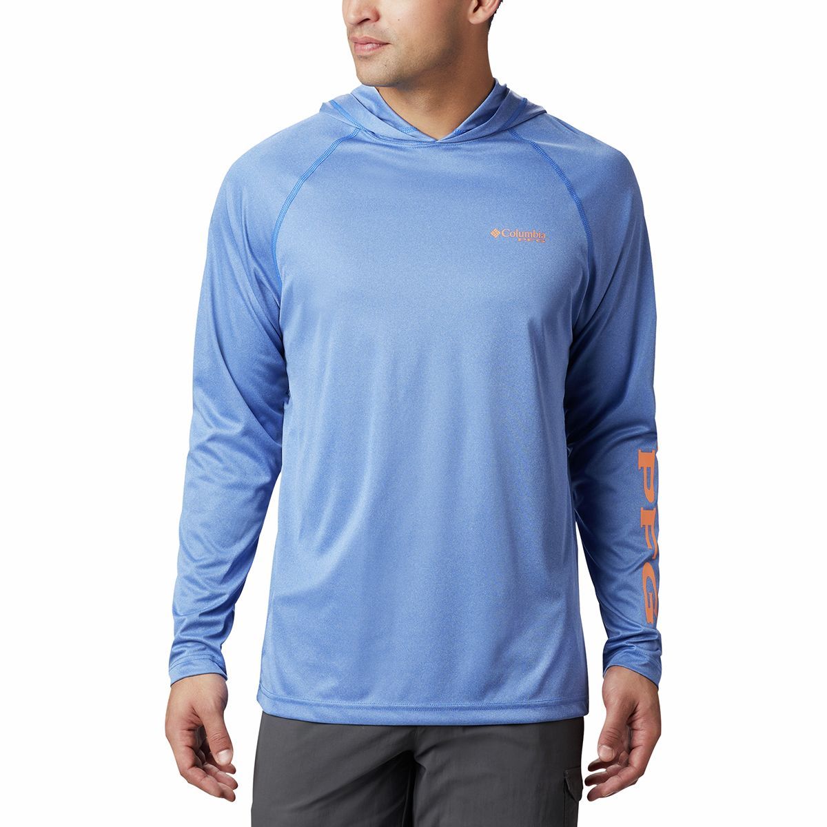 Columbia Terminal Tackle Heather Hoodie - Men's Vivid Blue Heather/Jupiter Logo, M