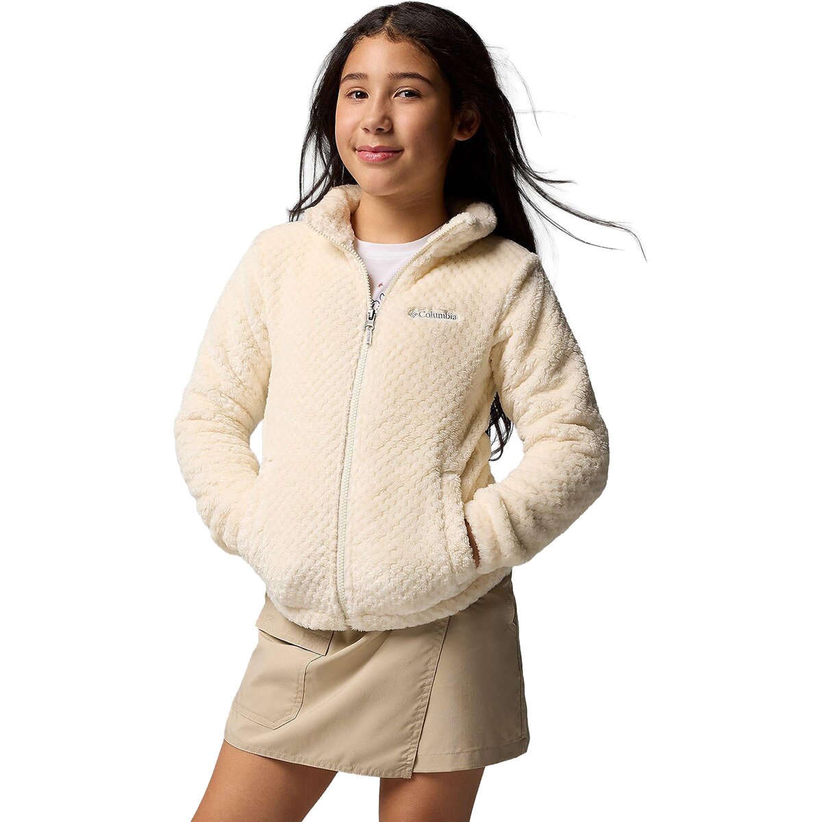 Image of Columbia Fire Side Sherpa Hybrid Full-Zip Fleece Jacket - Girls' Chalk, XS