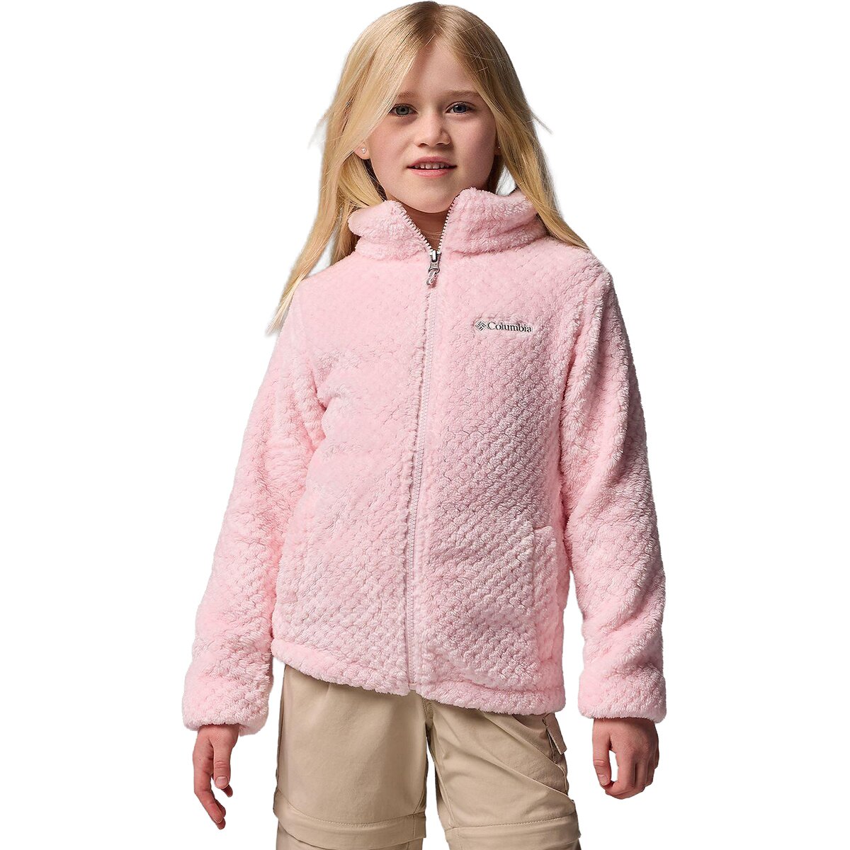 Image of Columbia Fire Side Sherpa Hybrid Full-Zip Fleece Jacket - Girls' Satin Pink, L