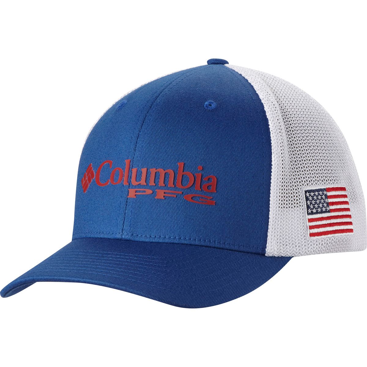 Columbia PFG Mesh Trucker Hat - Men's Mountain Blue/Us Flag, L/XL