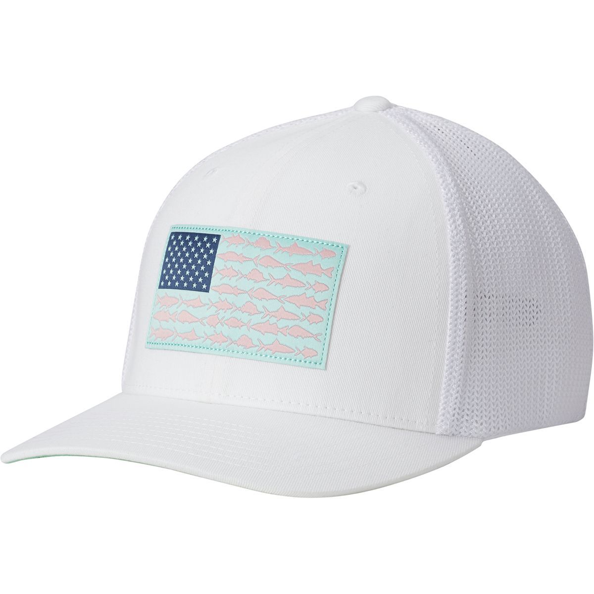 Columbia PFG Mesh Trucker Hat - Men's White/Key West Fish Flag, L/XL