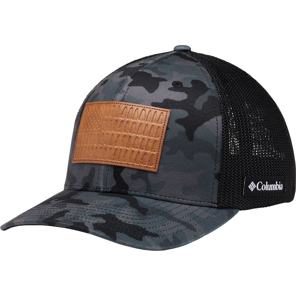 Columbia Rugged Outdoor Mesh Hat Black Trad Camo/Tree Flag Patch, L/XL